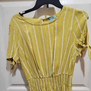 Yellow Striped Blouse with Tie Sleeves